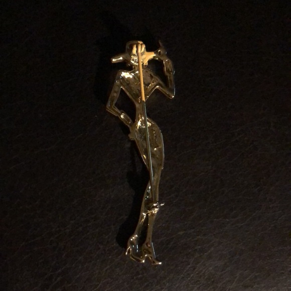 Vintage Gold Tone Woman In Heels Wearing Hat Suit Pin Brooch 3" - Picture 6 of 6
